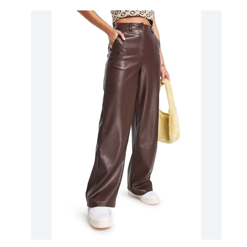 NWT Nordstrom Topshop Faux Leather Wide Leg Pants in Brown Sz 4
